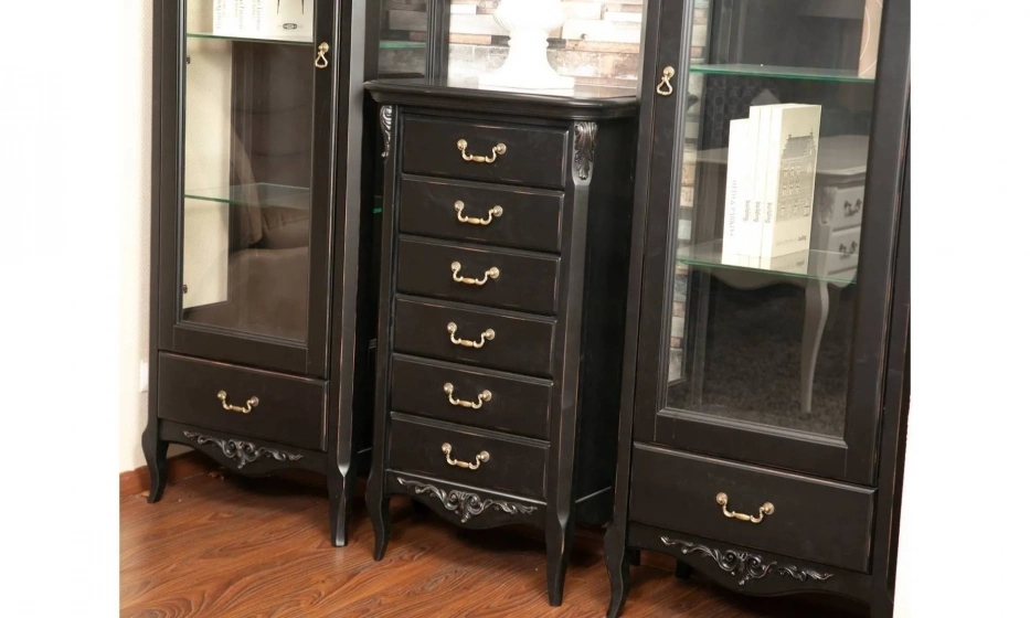 Nocturne Комод Высокий 6 Ящиков Черный Со Старением 61/47/108 - фото 2